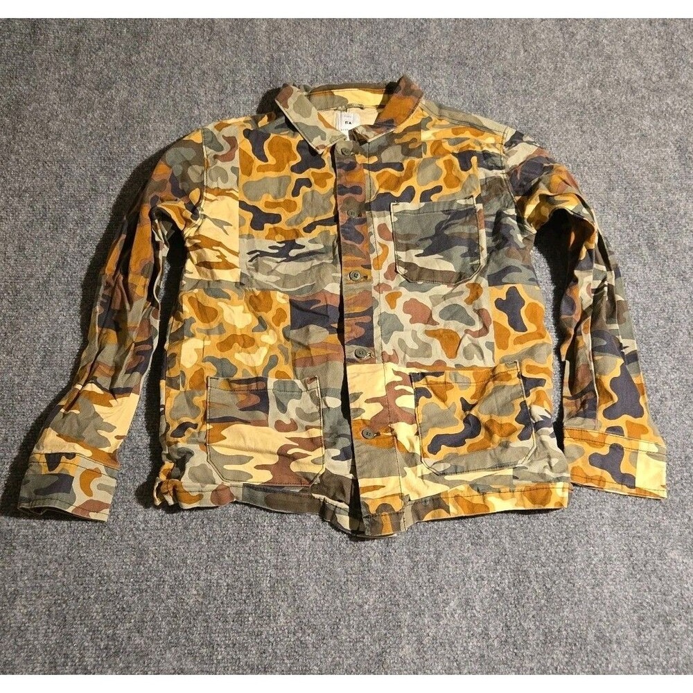 Free Assembly Shirt Boys Large 10/12 Green Camo Button Front Long Sleeve
